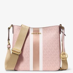 Michael Kors Jet Set Signature Logo Crossbody Rose Blush and Cream Bag